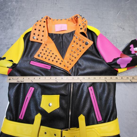 Azalea Wang Graffiti Screams Jacket Womens XL Moto Studded Faux Leather WX055D - Picture 9 of 15